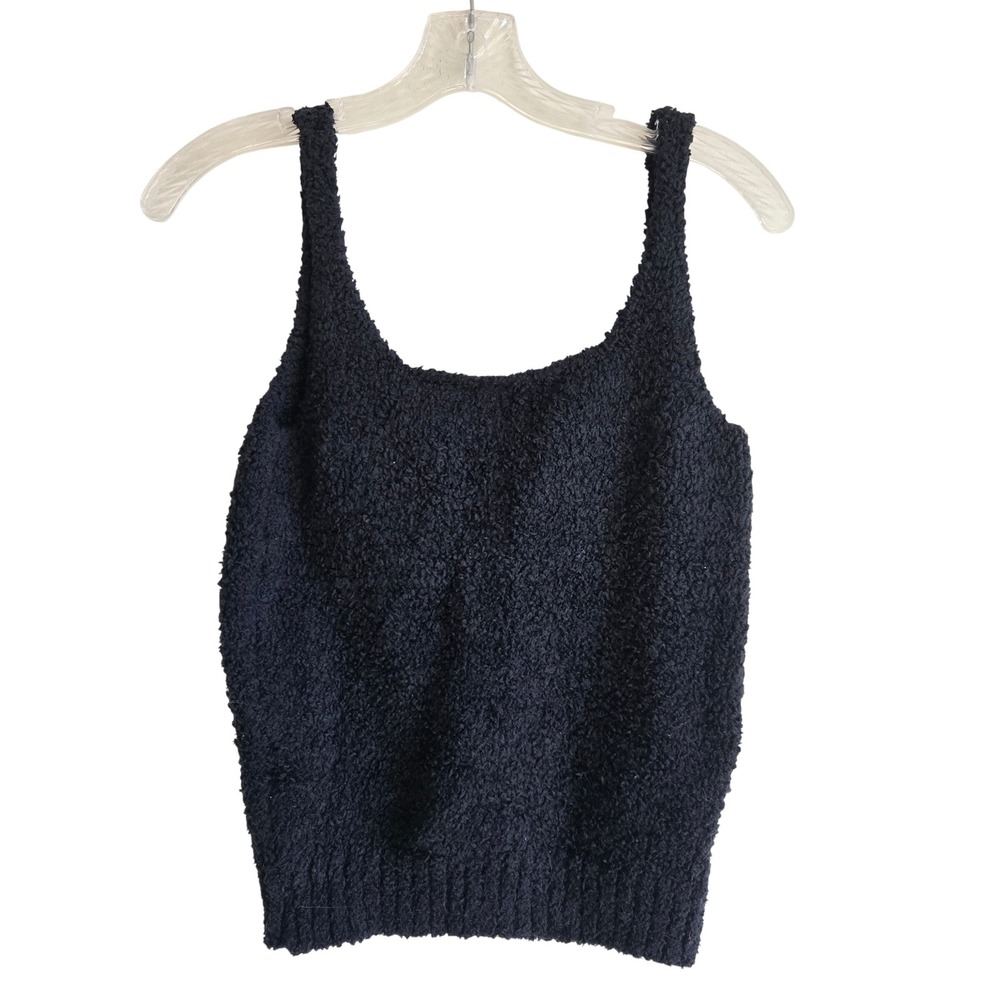 SKIMS L/XL Cozy Knit Tank Top Womens Onyx Black Excellent Boucle Scoop Neck